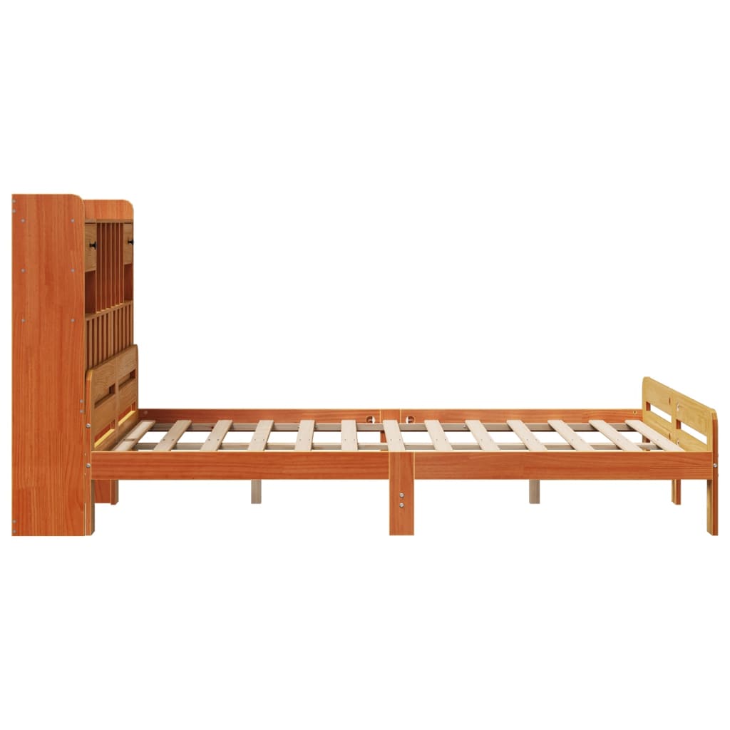 Letto Libreria senza Materasso Marrone Cera 140x190 cm in Pino