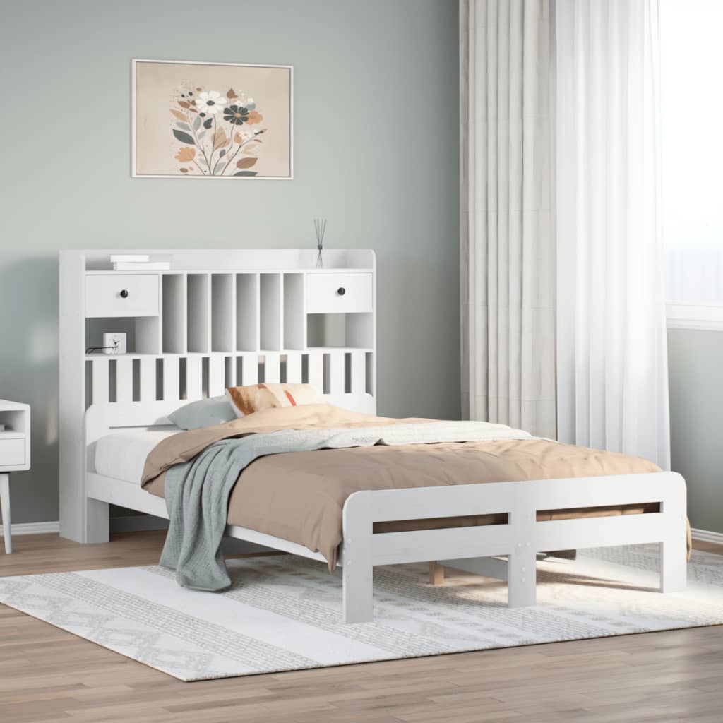 Letto Libreria senza Materasso Bianco 135x190 cm Legno di Pino