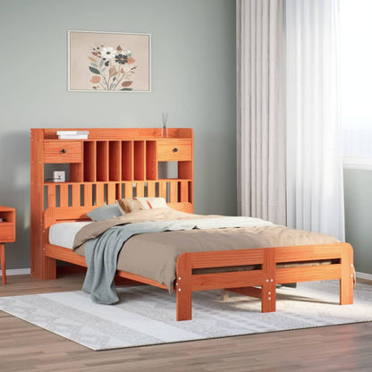 Letto Libreria senza Materasso Marrone Cera 135x190 cm in Pino