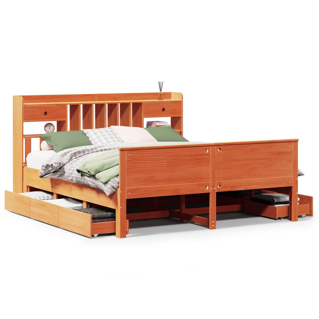 Letto Libreria senza Materasso Marrone Cera 200x200 cm in Pino
