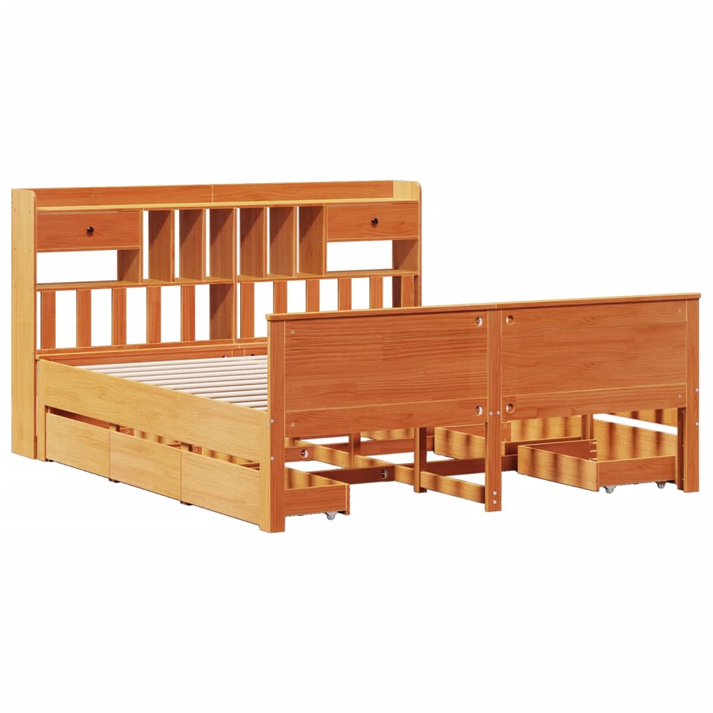 Letto Libreria senza Materasso Marrone Cera 200x200 cm in Pino