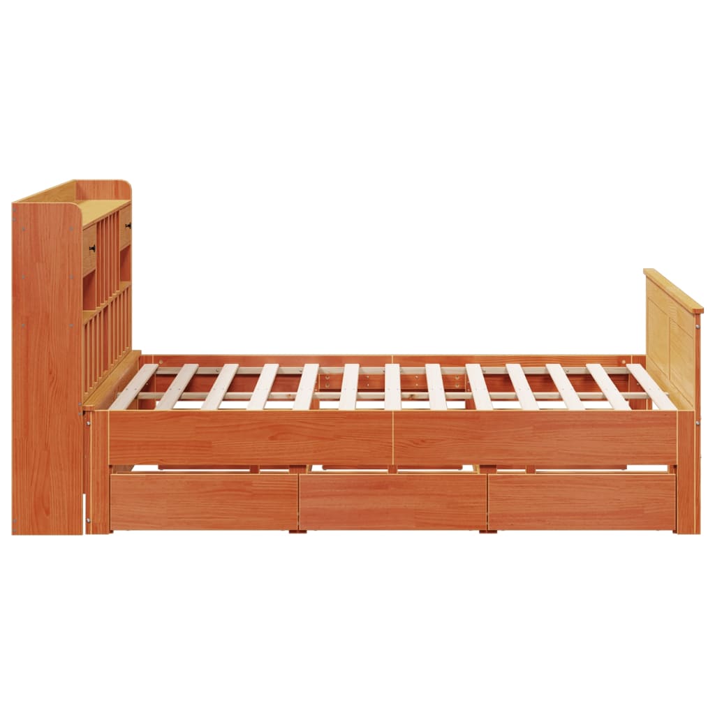 Letto Libreria senza Materasso Marrone Cera 200x200 cm in Pino
