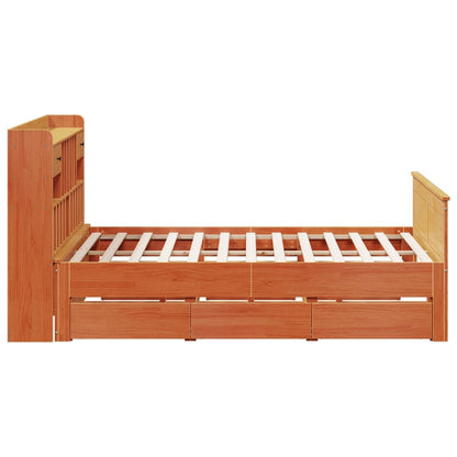 Letto Libreria senza Materasso Marrone Cera 200x200 cm in Pino
