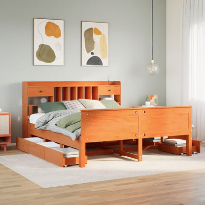 Letto Libreria senza Materasso Marrone Cera 200x200 cm in Pino