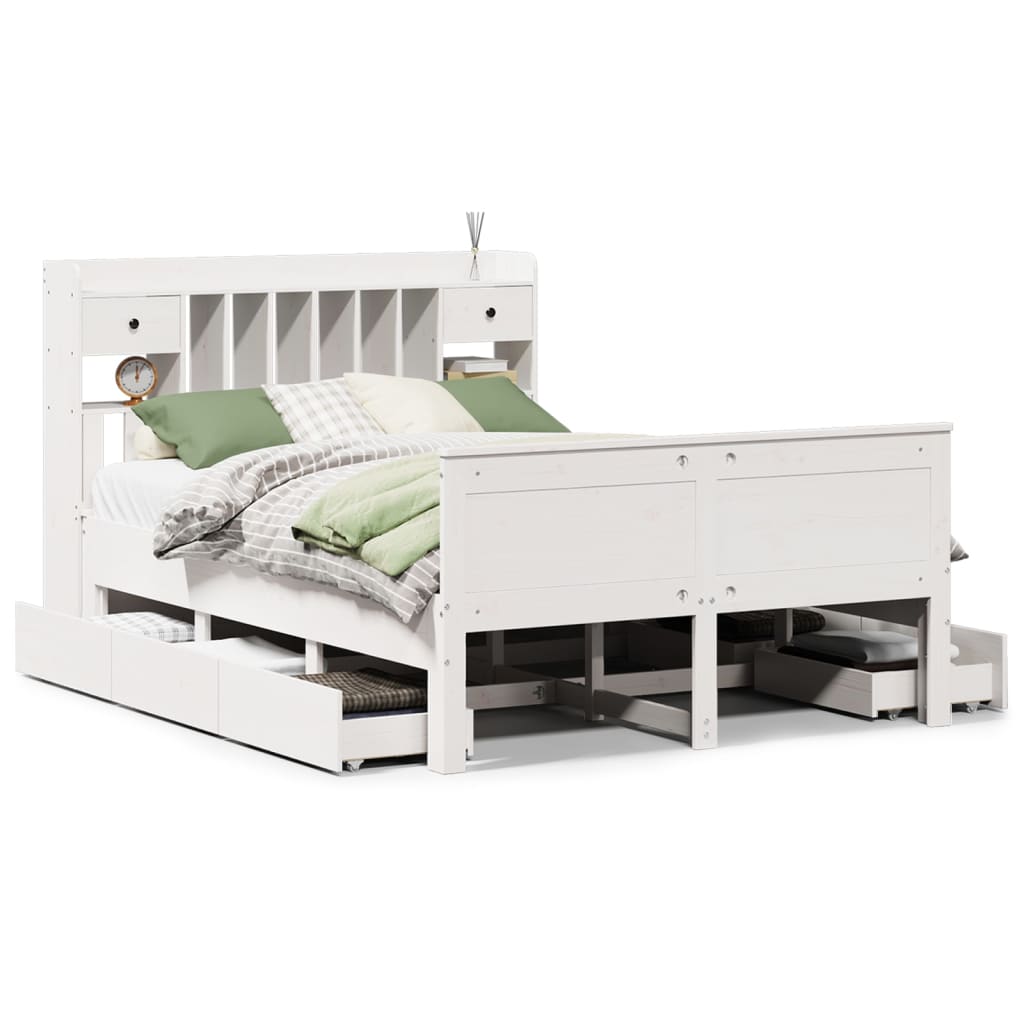 Letto Libreria senza Materasso Bianco 150x200 cm Legno di Pino