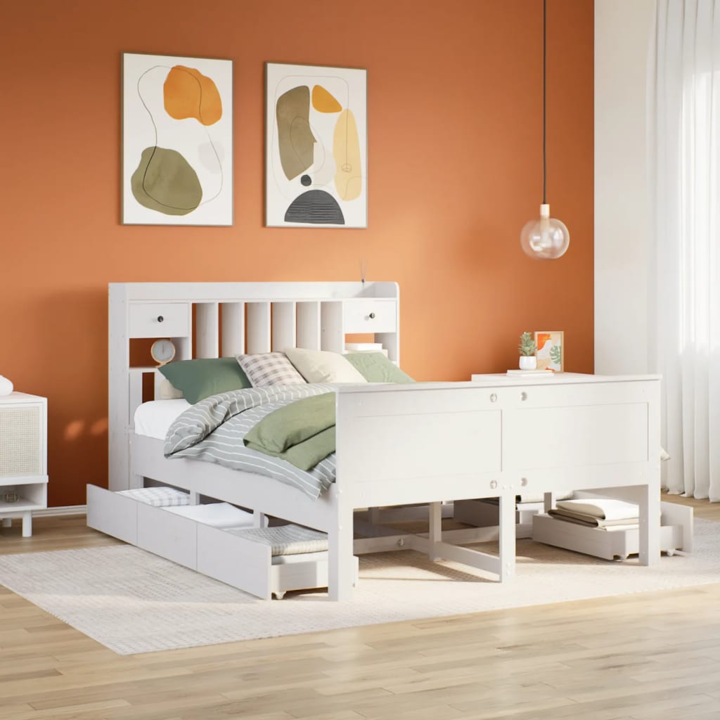 Letto Libreria senza Materasso Bianco 150x200 cm Legno di Pino