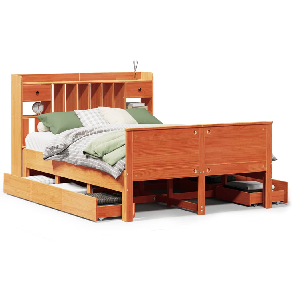 Letto Libreria senza Materasso Marrone Cera 150x200 cm in Pino