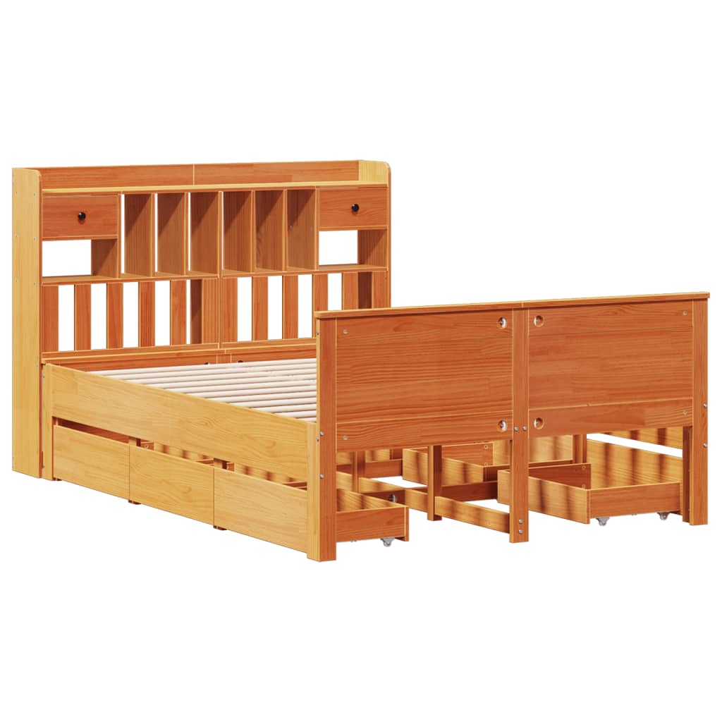 Letto Libreria senza Materasso Marrone Cera 150x200 cm in Pino