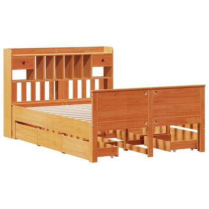 Letto Libreria senza Materasso Marrone Cera 150x200 cm in Pino