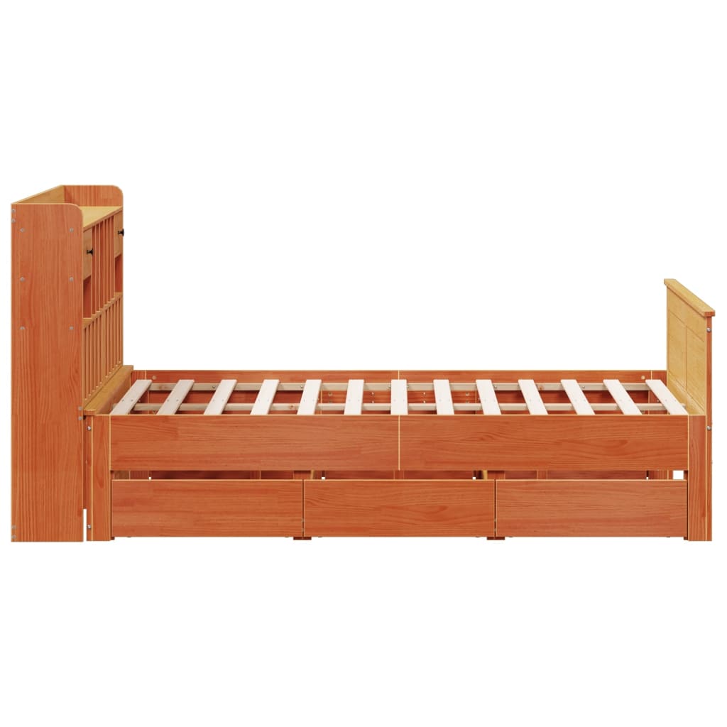 Letto Libreria senza Materasso Marrone Cera 150x200 cm in Pino