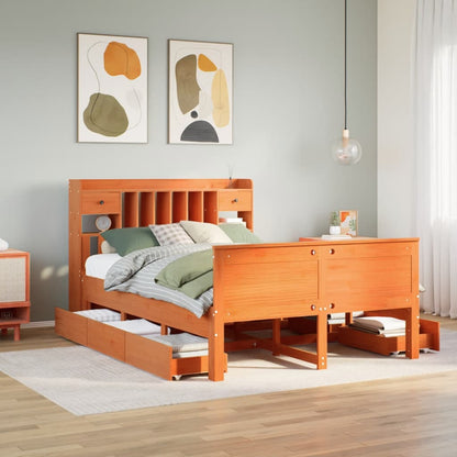 Letto Libreria senza Materasso Marrone Cera 150x200 cm in Pino