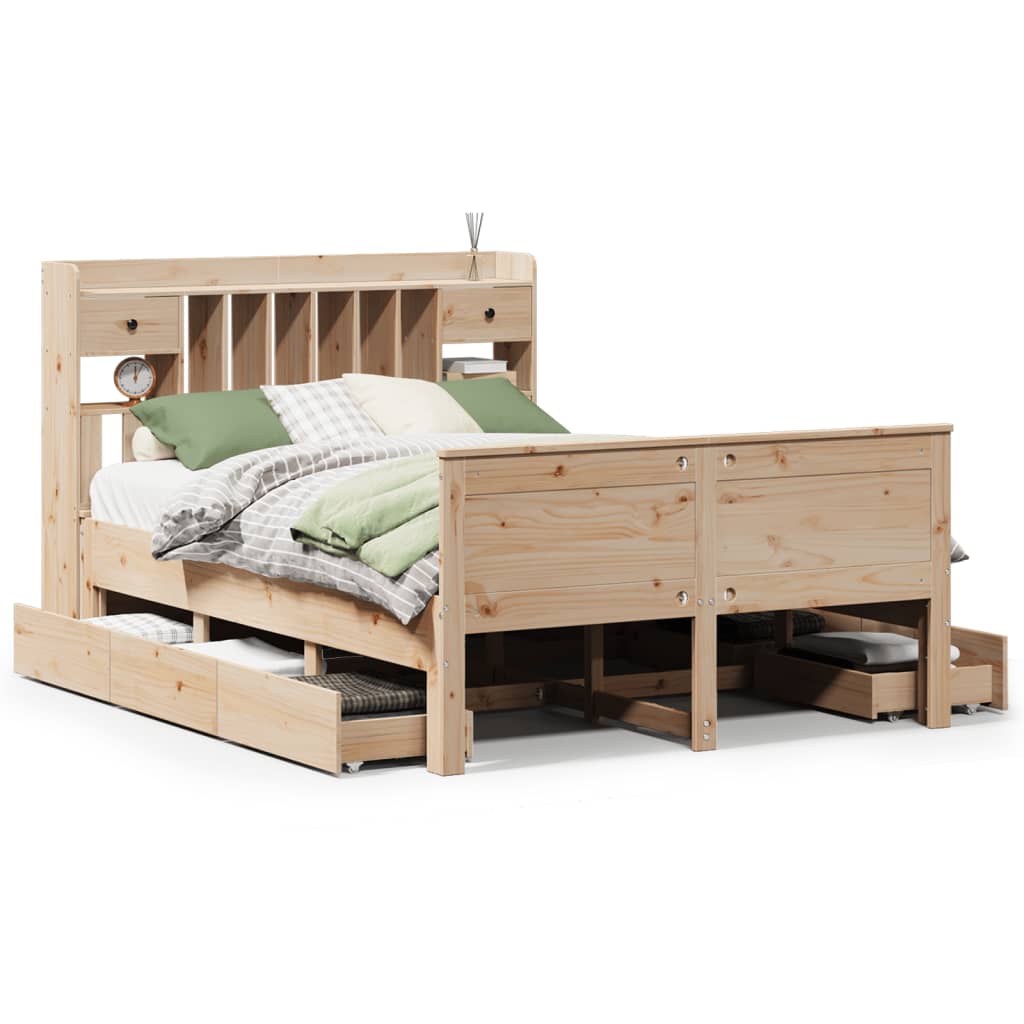 Letto Libreria senza Materasso 140x200 cm in Legno di Pino