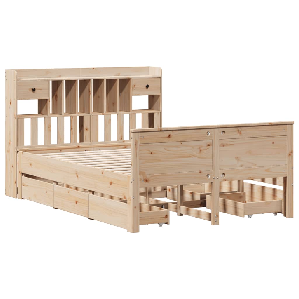 Letto Libreria senza Materasso 140x200 cm in Legno di Pino