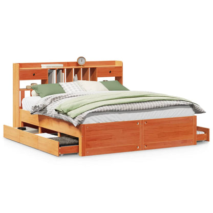 Letto Libreria senza Materasso Marrone Cera 200x200 cm in Pino