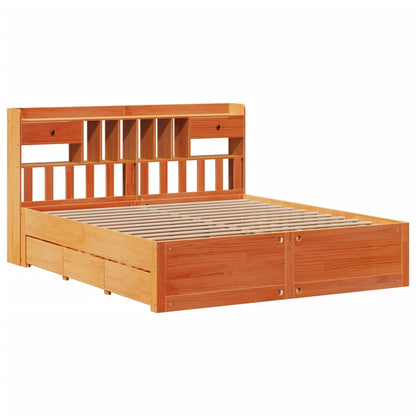 Letto Libreria senza Materasso Marrone Cera 200x200 cm in Pino