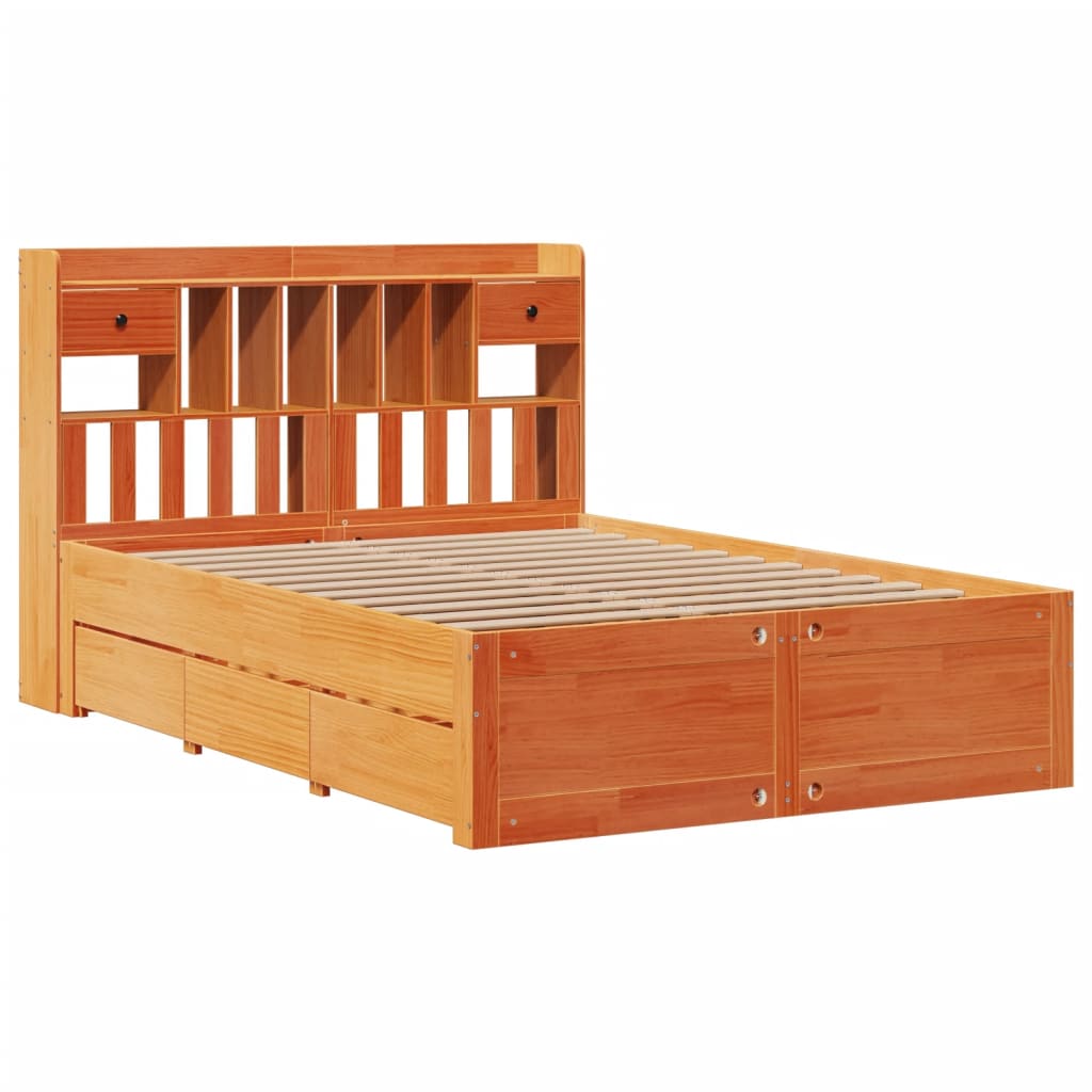 Letto Libreria senza Materasso Marrone Cera 160x200 cm in Pino