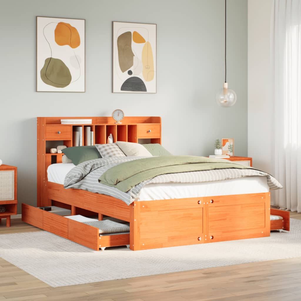 Letto Libreria senza Materasso Marrone Cera 160x200 cm in Pino