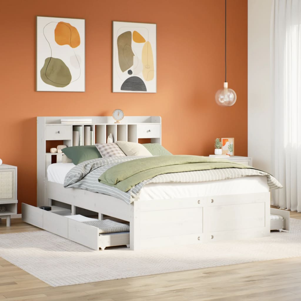 Letto Libreria senza Materasso Bianco 140x190 cm Legno di Pino