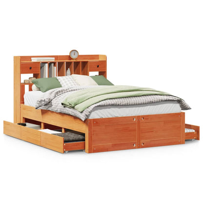Letto Libreria senza Materasso Marrone Cera 140x190 cm in Pino