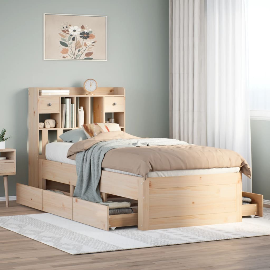 Giroletto con Libreria senza Materasso 75x190 cm in Legno Pino