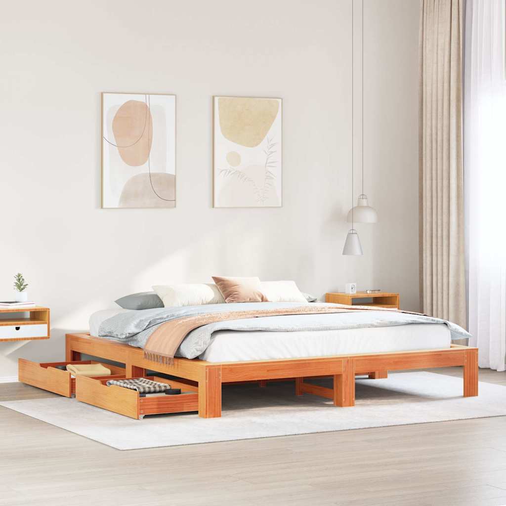 Giroletto senza Materasso Marrone Cera 200x200 cm Legno di Pino