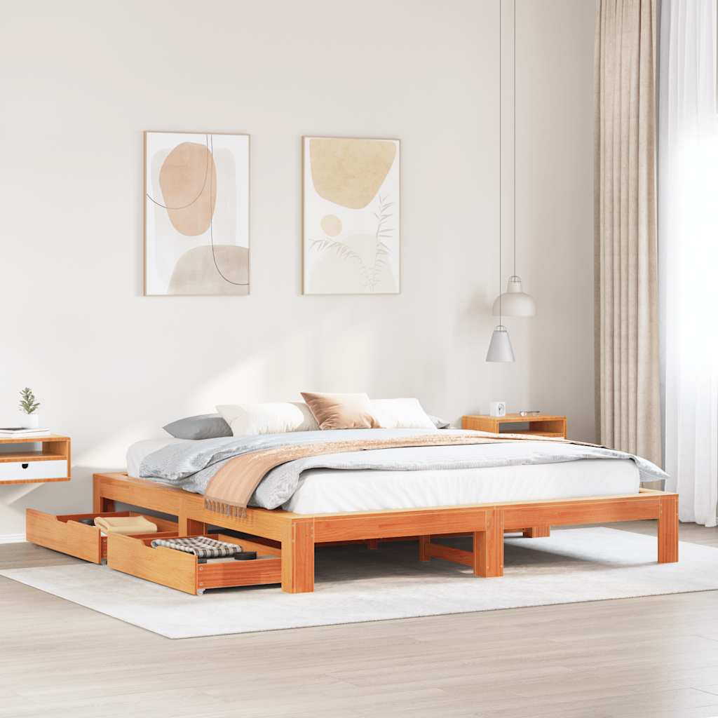 Giroletto senza Materasso Marrone Cera 180x200 cm Legno di Pino