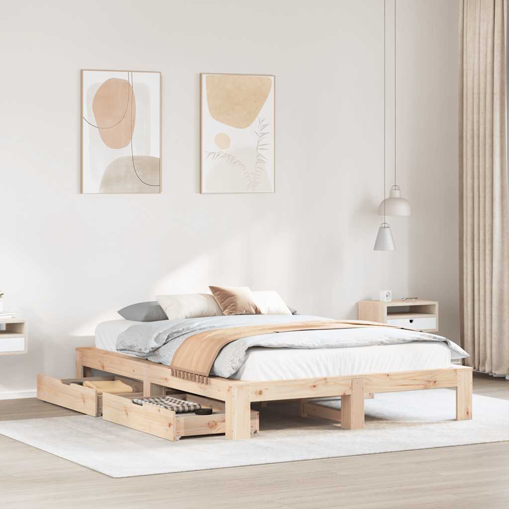 Letto senza Materasso 140x200 cm in Legno Massello di Pino