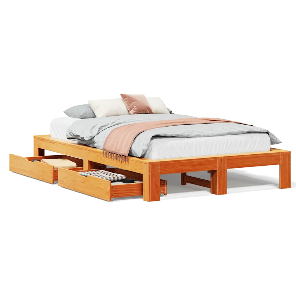Giroletto senza Materasso Marrone Cera 135x190 cm Legno di Pino
