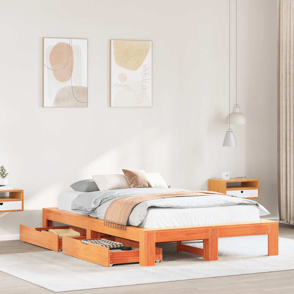 Giroletto senza Materasso Marrone Cera 135x190 cm Legno di Pino