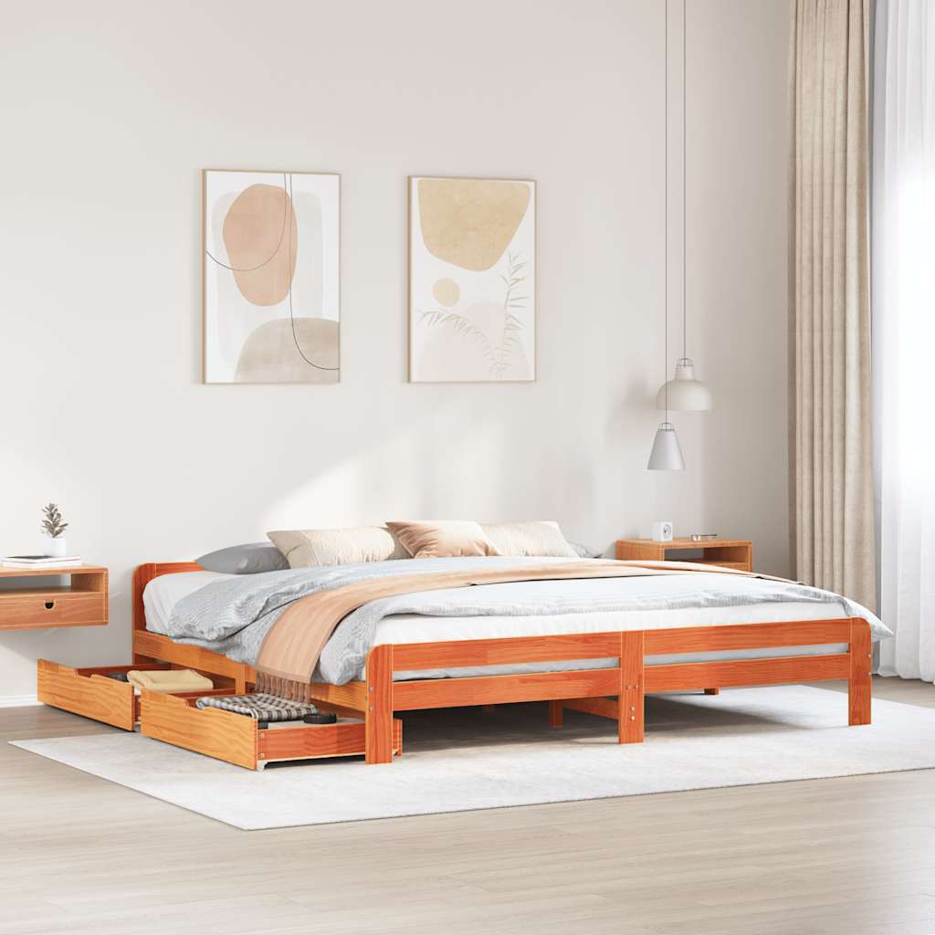 Letto senza Materasso Marrone Cera 200x200 cm in Legno di Pino