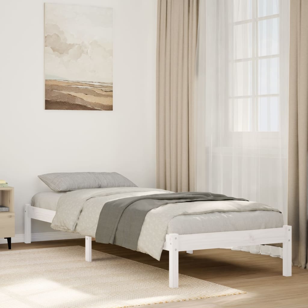 Letto Extra Lungo senza Materasso Bianco 90x220 cm in Pino