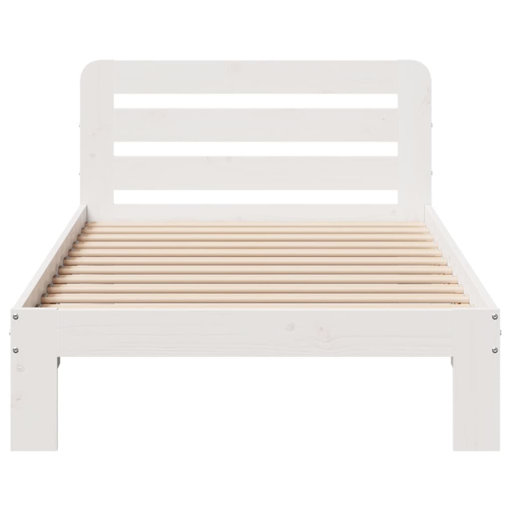 Letto senza Materasso Bianco 75x190 in Legno Massello di Pino