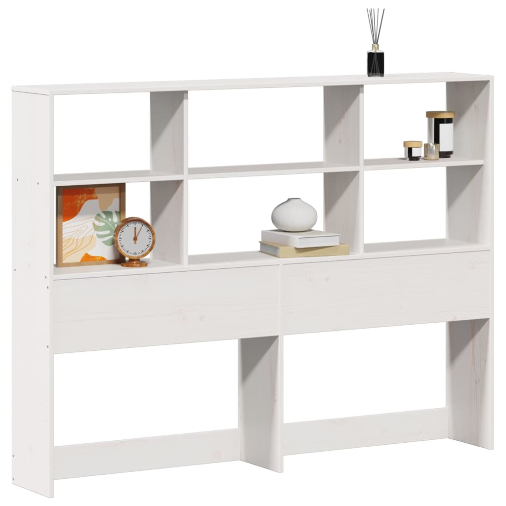 Testiera con Ripiani Bianca 160 cm in Legno Massello di Pino
