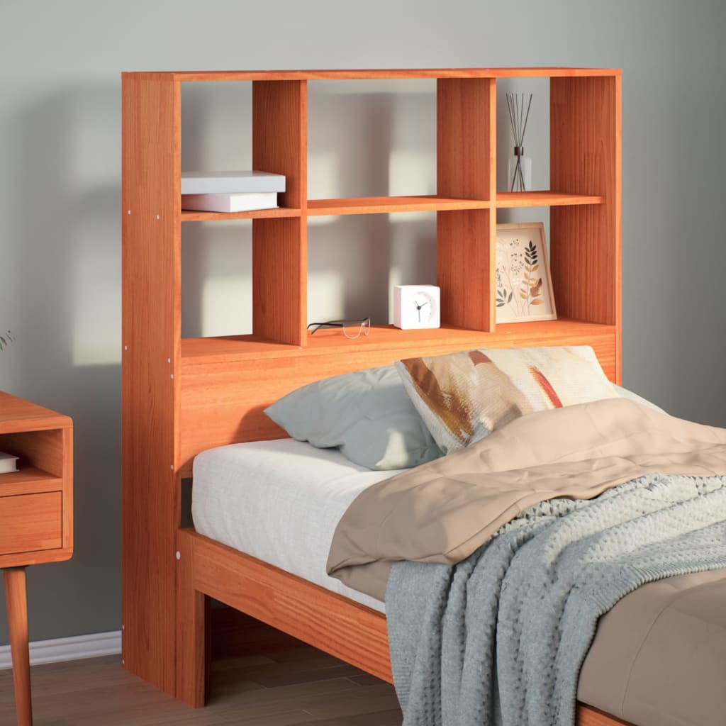 Testiera con Ripiani Marrone Cera 75 cm in Legno di Pino