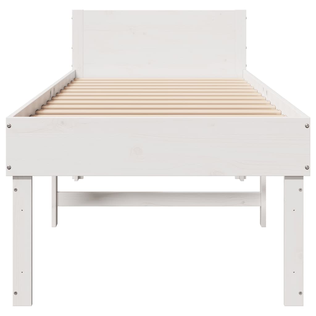 Letto senza Materasso Bianco 75x190 in Legno Massello di Pino