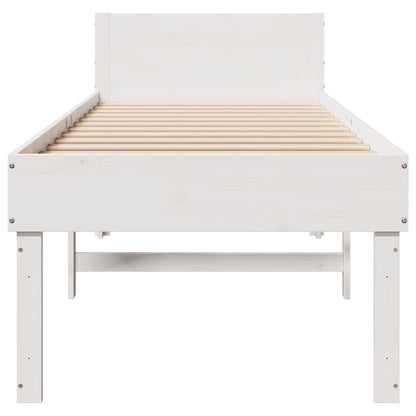 Letto senza Materasso Bianco 75x190 in Legno Massello di Pino