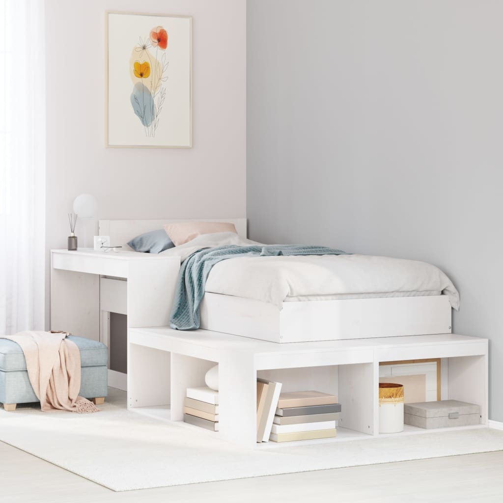 Comodino con Scrivania Bianco 222x122x75 cm in Legno di Pino