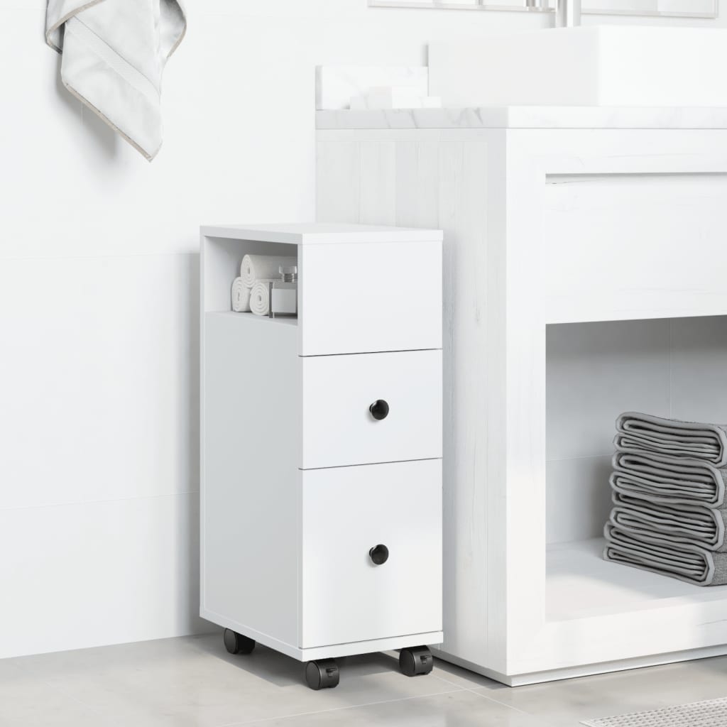 Mobile da Bagno Stretto con Ruote Bianco in Truciolato