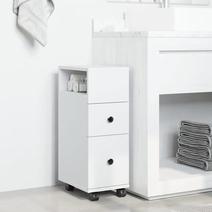 Mobile da Bagno Stretto con Ruote Bianco in Truciolato