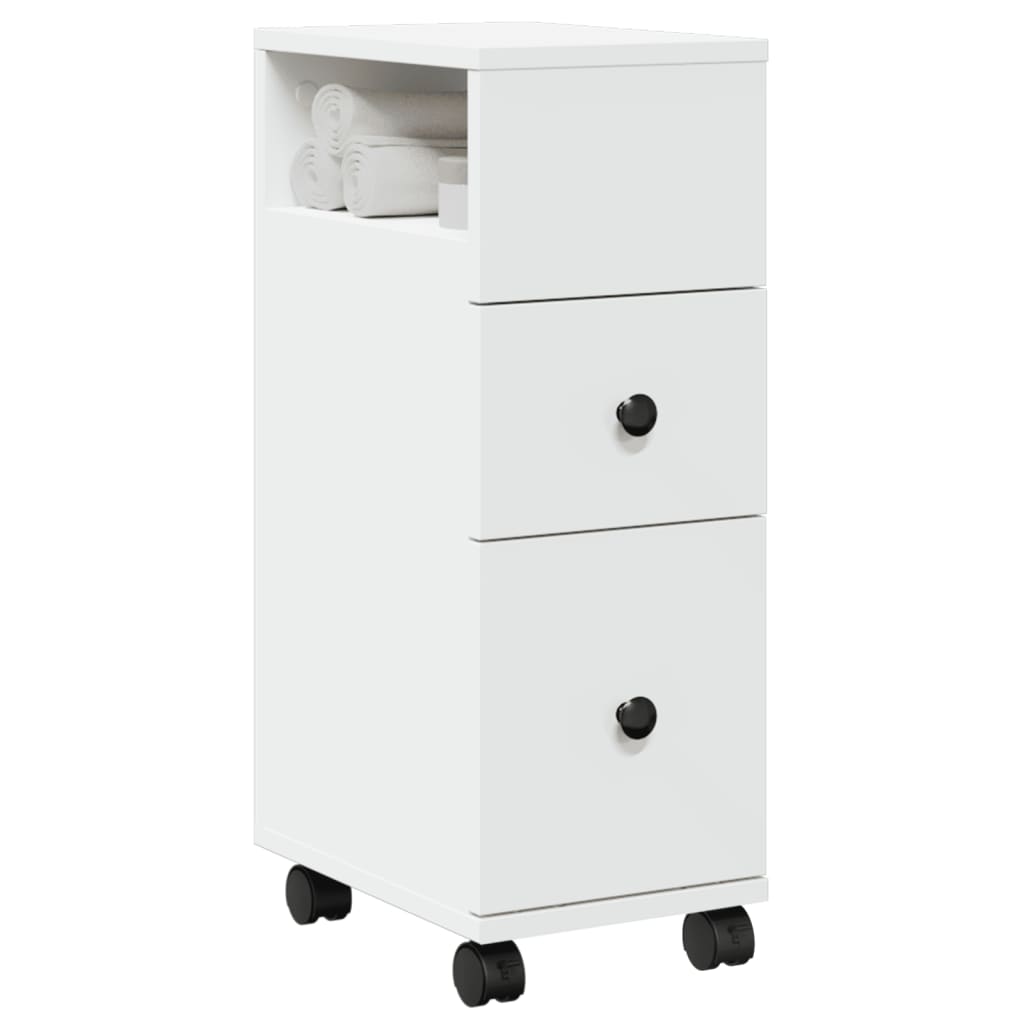 Mobile da Bagno Stretto con Ruote Bianco in Truciolato