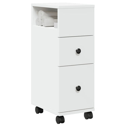 Mobile da Bagno Stretto con Ruote Bianco in Truciolato