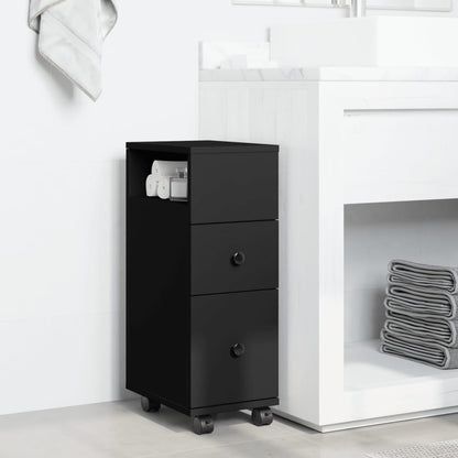 Mobile da Bagno Stretto con Ruote Nero in Truciolato