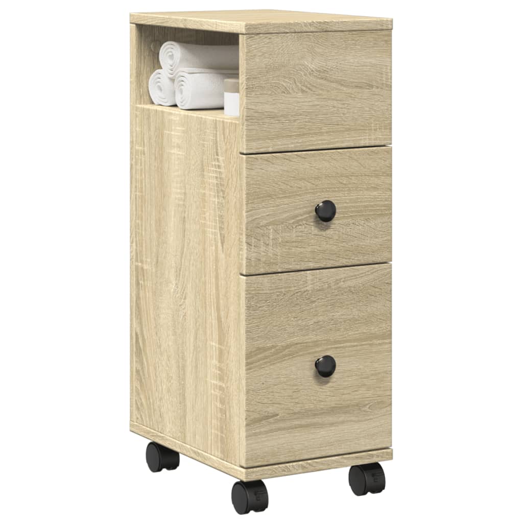 Mobile da Bagno Stretto con Ruote Rovere Sonoma in Truciolato