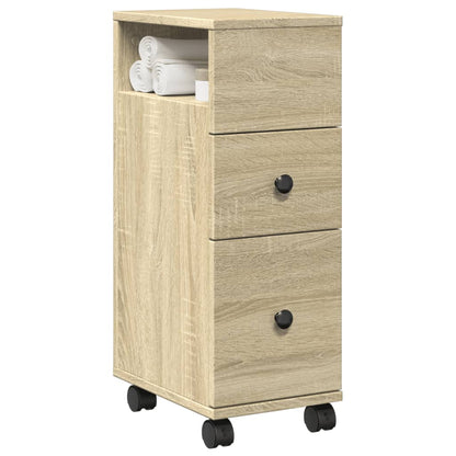 Mobile da Bagno Stretto con Ruote Rovere Sonoma in Truciolato