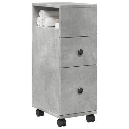 Mobile da Bagno Stretto con Ruote Grigio Cemento in Truciolato