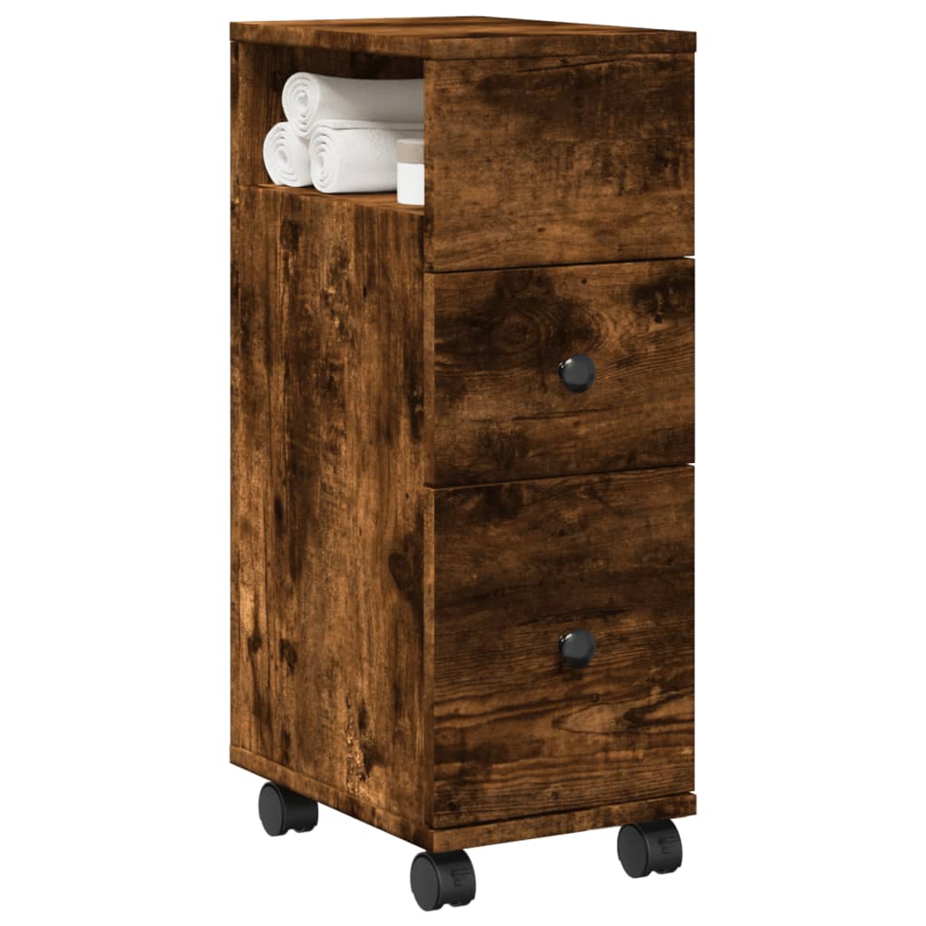 Mobile da Bagno Stretto con Ruote Rovere Fumo in Truciolato