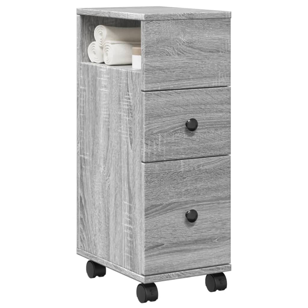 Mobile da Bagno Stretto con Ruote Grigio Sonoma in Truciolato