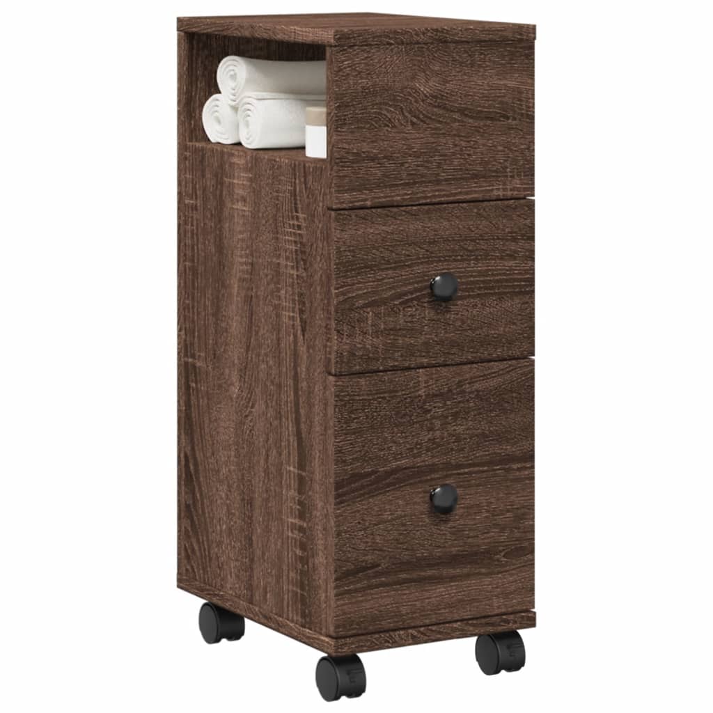 Mobile da Bagno Stretto con Ruote Rovere Marrone in Truciolato