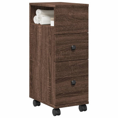 Mobile da Bagno Stretto con Ruote Rovere Marrone in Truciolato
