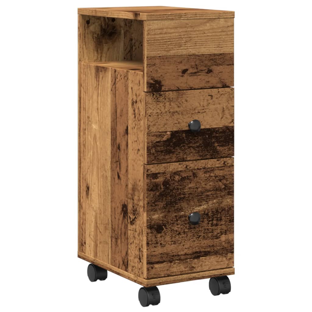 Mobile da Bagno Stretto con Ruote Legno Vecchio in Truciolato